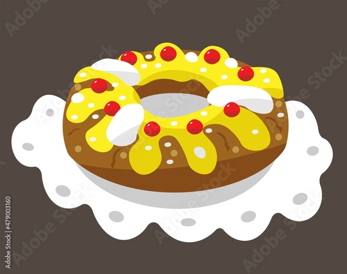 Rosca de pascua, easter bread ring cake typical colorful isolated food vector icon. king cake