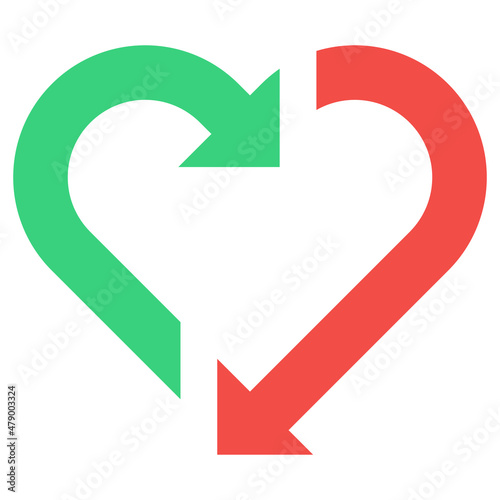 heart icon with arrows, love symbol, hearth with repeat arrow, recycle sign