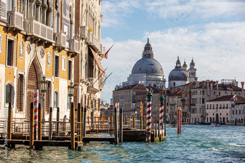 Island murano in Venice Italy. View on canal with boat and motorboat water. Picturesque landscape.