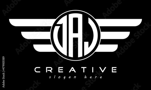 DAJ three letter monogram type circle letter logo with wings vector template. photo