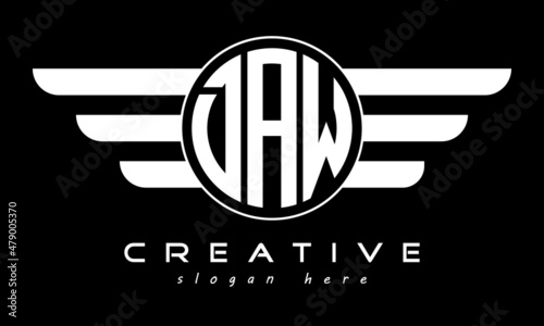 DAW three letter monogram type circle letter logo with wings vector template.