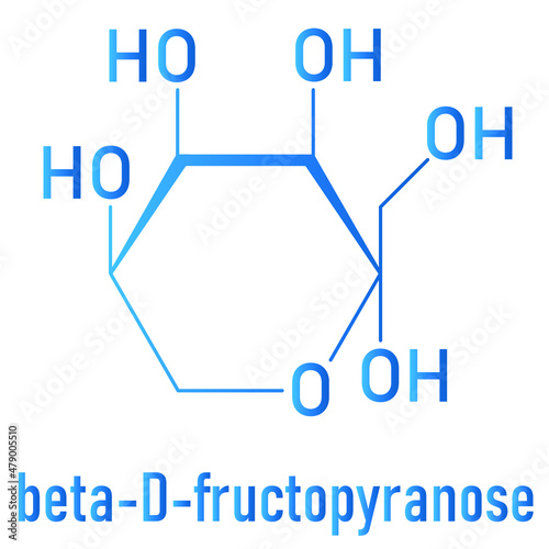 Fructose or D-fructose fruit sugar molecule. Component of high-fructose corn syrup - HFCS. Skeletal formula.