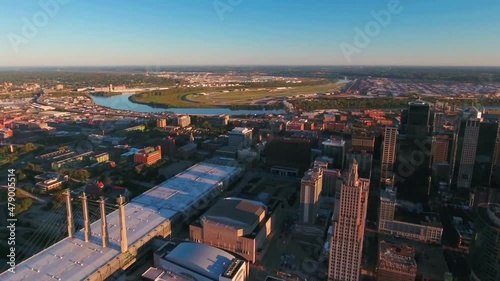 Aerial Flying Over Kansas City, Missouri, Beautiful Cityscape, Downtown