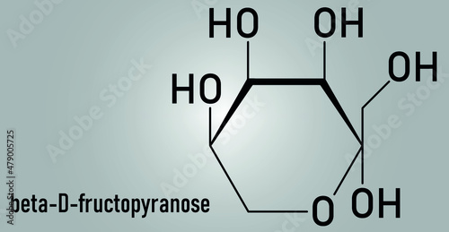 Fructose or D-fructose fruit sugar molecule. Component of high-fructose corn syrup - HFCS. Skeletal formula.