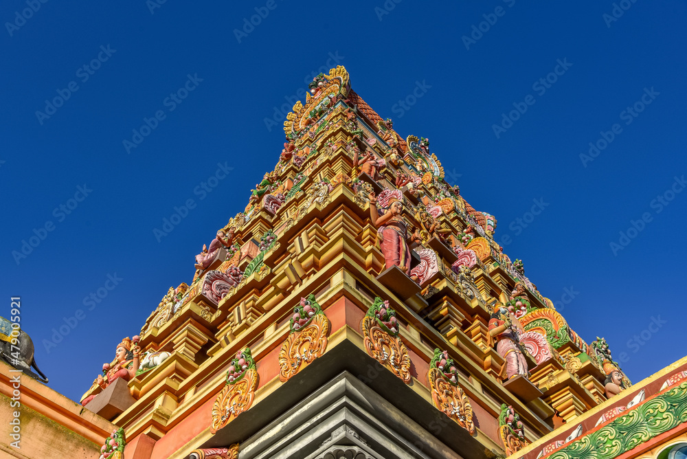 Den Helder, the Netherlands. December 2021. The colorful ornaments and decorations of a Hindu temple