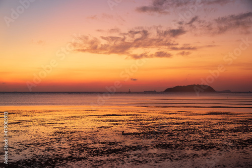 Scene of beautiful orange sky before sunrise