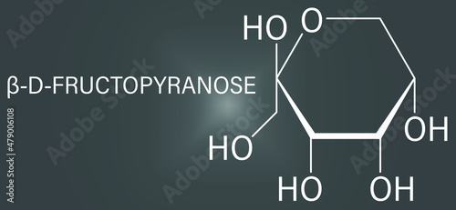 Fructose or D-fructose fruit sugar molecule. Component of high-fructose corn syrup - HFCS. Skeletal formula.