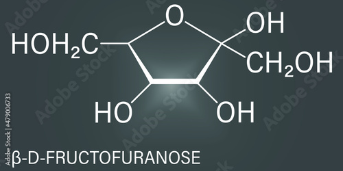Fructose or D-fructose fruit sugar molecule. Component of high-fructose corn syrup - HFCS. Skeletal formula.