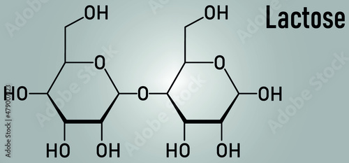 Lactose milk sugar molecule. Skeletal formula.