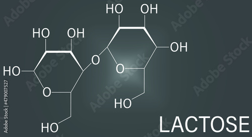 Lactose milk sugar molecule. Skeletal formula.