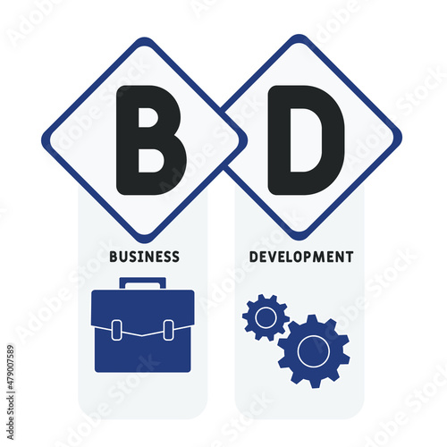 BD - Business Development acronym. business concept background.  vector illustration concept with keywords and icons. lettering illustration with icons for web banner, flyer, landing pag