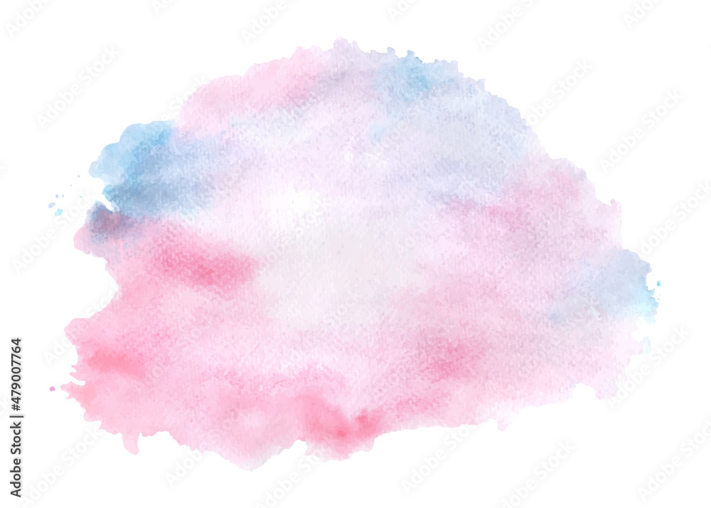 Abstract watercolor pink and blue paint stain on white background