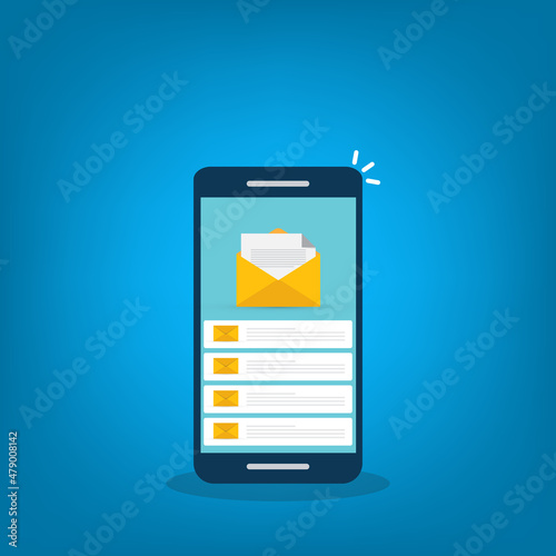 Email service. Mobile smartphone with mail app. Mail service concept.
