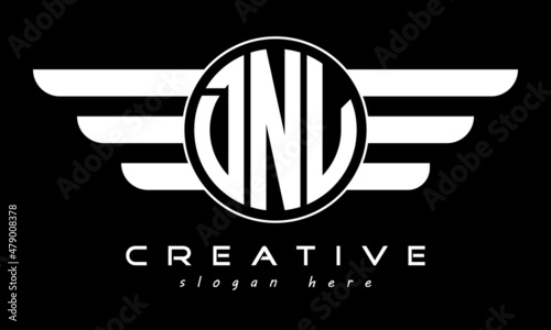 DNV three letter monogram type circle letter logo with wings vector template. photo