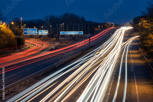 The M56 Motorway at night looking east at junction with the M6, Cheshire photo