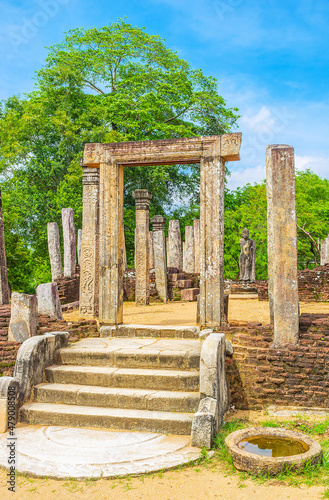 The moonstone at the Atadage, Polonnaruwa, Sri Lanka photo