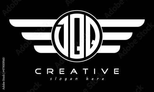 DQQ three letter monogram type circle letter logo with wings vector template. photo