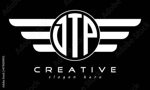 DTP three letter monogram type circle letter logo with wings vector template.
