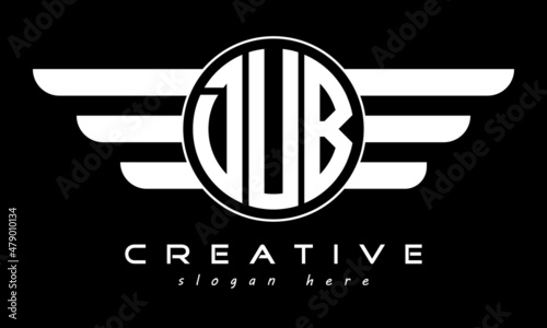 DUB three letter monogram type circle letter logo with wings vector template.