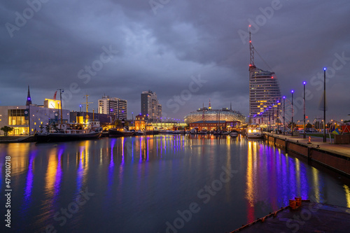Bremerhaven Skyline Nacht Panorama