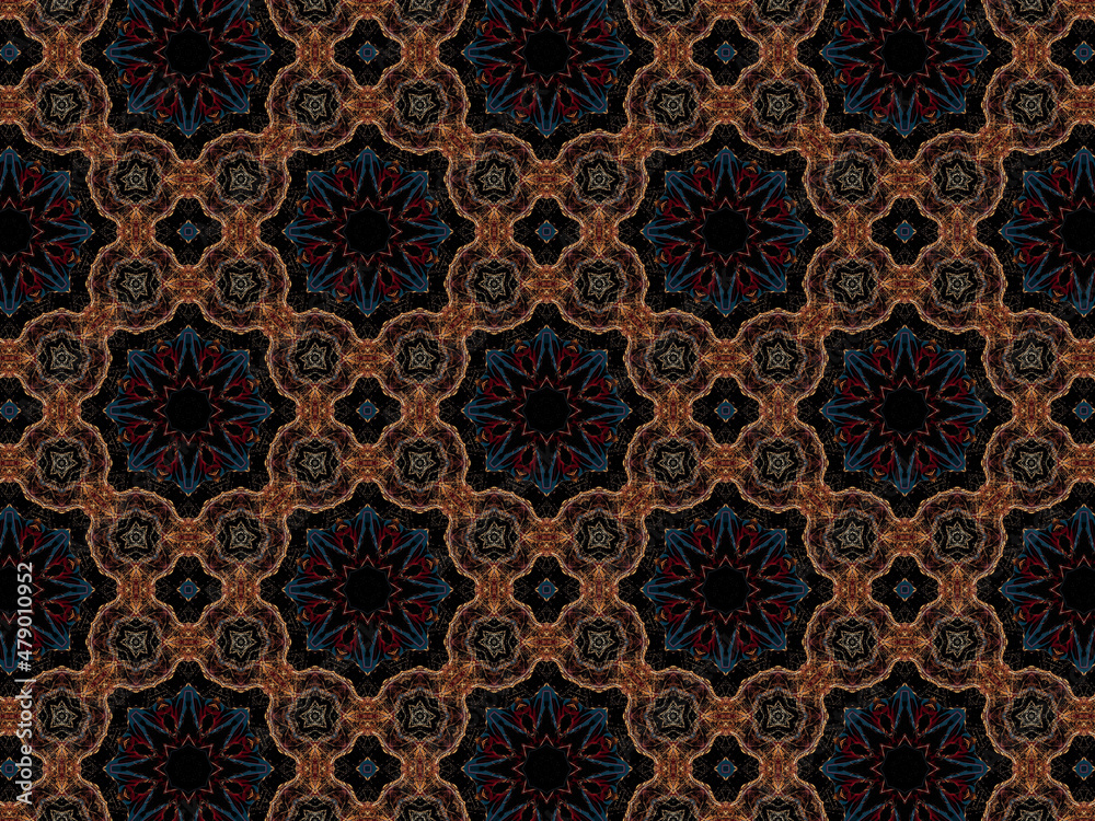 Luxurious and exquisite golden lace pattern on black background. Repeating pattern for glamourous textile/surface design. Luxurious and exquisite golden lace pattern on black background. Repeating pattern for glamourous textile/surface design.