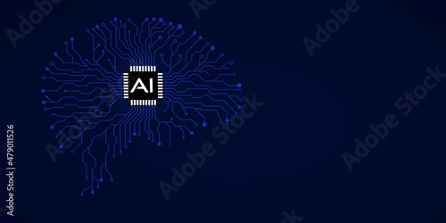 Circuit board computer style brain technology background. Artificial intelligence concept. Abstract brain made from printed circuit. 3d render