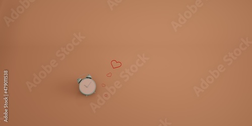 Lovely background with red hearts. Red hearts and clock in the cloud isolated on background, 3d render