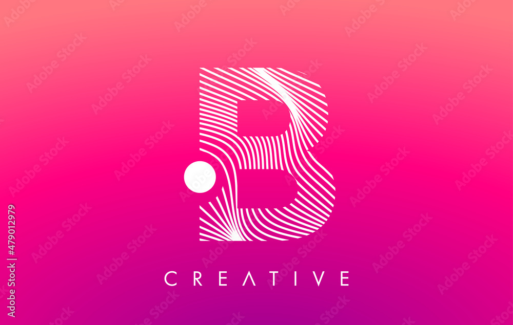 Fototapeta premium B Letter Logo with White Warp Lines Effect on Purple Background Vector