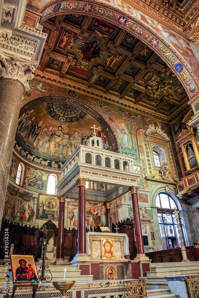 Interiors of the Basilica of Santa Maria in Trastevere.