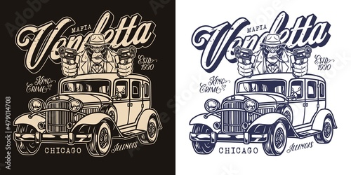 Mafia gorilla in car vintage print