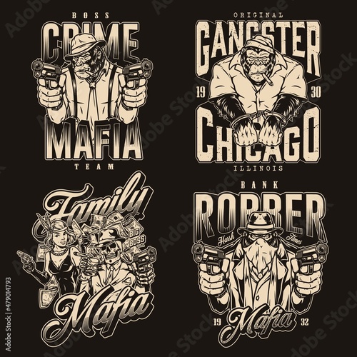Vintage labels set with mobsters