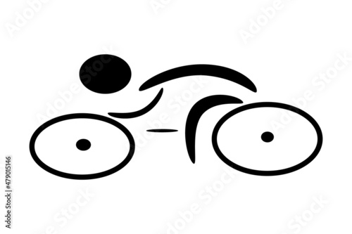 Cyclist logo isolated on a white background. Simple bike icon.Biker black silhouette sign.Cyclists sport racing symbol. Bicyclist sticker. Rider tour logotype.Active lifestyle mark.Vector illustration
