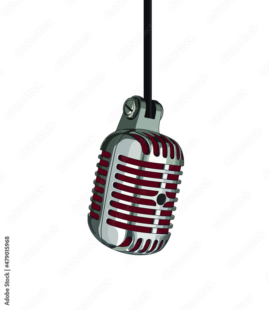Vintage retro michrophone realistic. Old school hanging mic vector  illustration. Classic style silver metallic microphone. Voice recorder.  Sound technology on white background Stock Vector | Adobe Stock