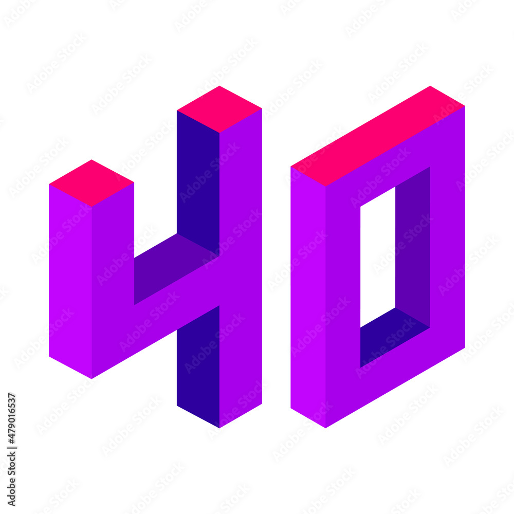 Purple number 40 in isometric style. Isolated on white background. Learning numbers, serial number, price, place. Purple number 40 in isometric style. Isolated on white background. Learning numbers, serial number, price, place.