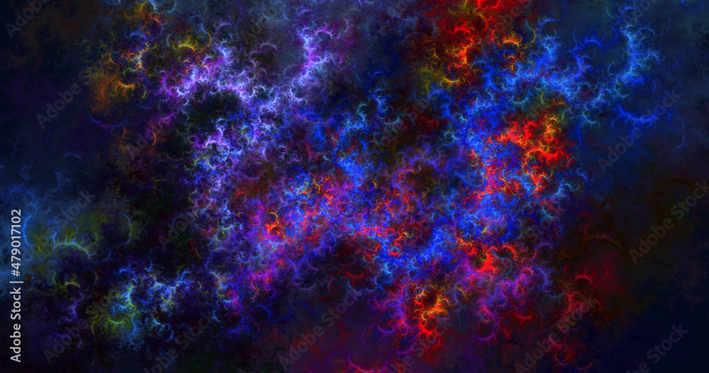 Abstract colorful fiery shapes. Fantasy light background. Generative art. 3d rendering.	