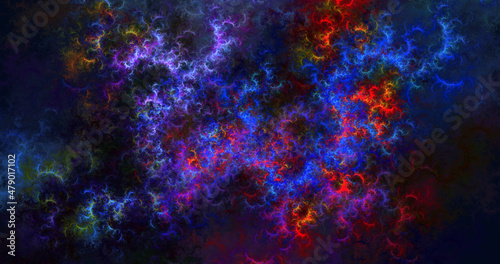 Abstract colorful fiery shapes. Fantasy light background. Generative art. 3d rendering. 