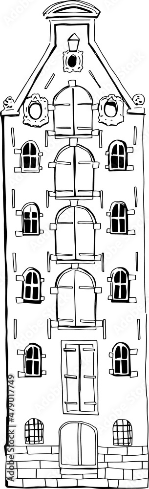 Beautiful house drawn by vector in Amsterdam. For poster, stickers, sketchbook cover, print, your design. Beautiful house drawn by vector in Amsterdam. For poster, stickers, sketchbook cover, print, your design.