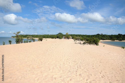  View of the beaches of Alter do Chão, state of Pará, Brazil, with piraoca hill in the background. An island with freshwater beaches of the Tapajós River photo