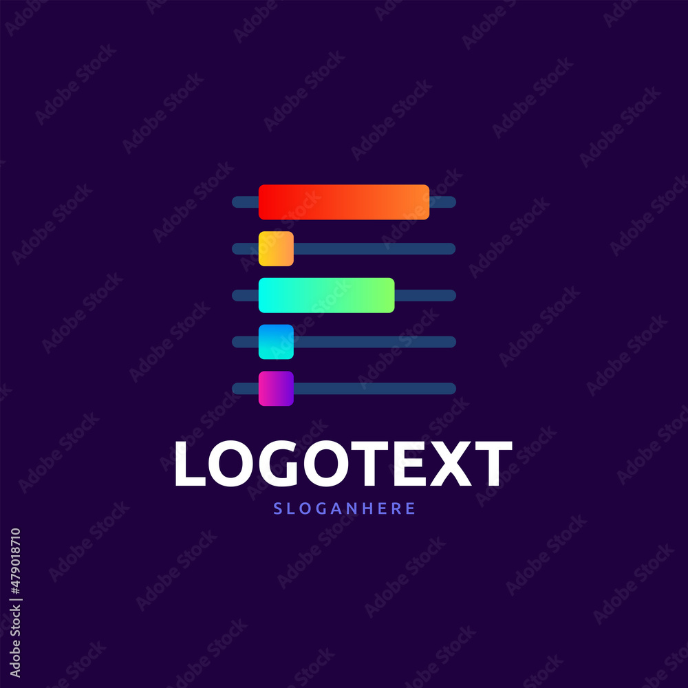 Letter F logo. Colorful graph logo Letter F logo. Colorful graph logo