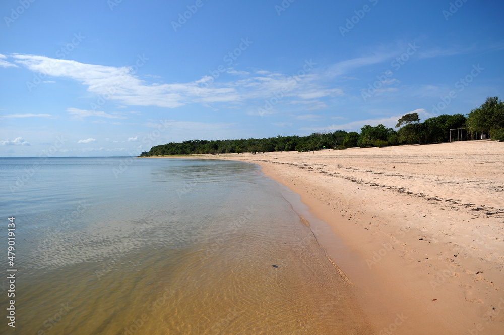 View of the freshwater beach of the Tapajos River in Alter do Chão, in the state of Pará, northern Brazil. View of the freshwater beach of the Tapajos River in Alter do Chão, in the state of Pará, northern Brazil.