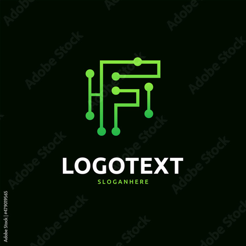 Letter F logo. Green digital logo. tech logo