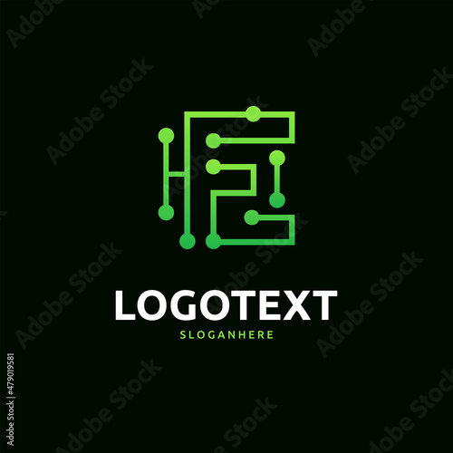 Letter e logo. Green digital logo. tech logo © memorable.minutes