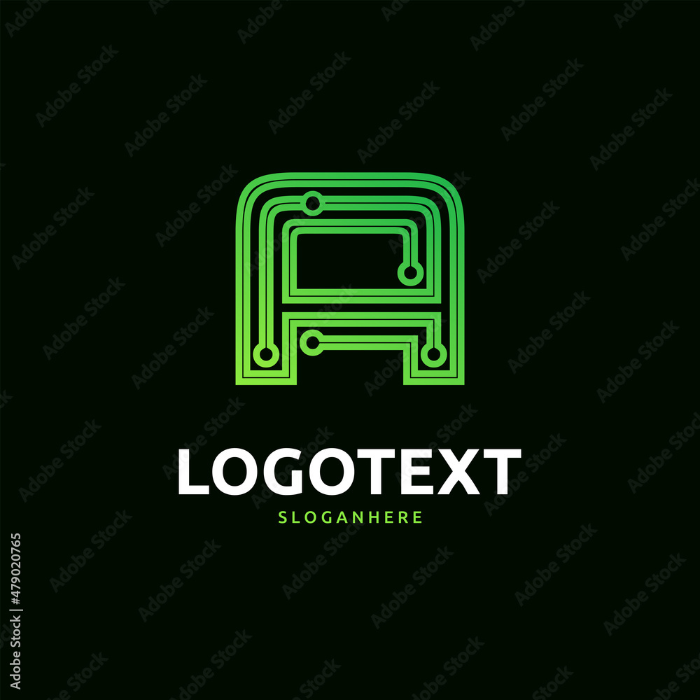 Letter A logo. Green digital logo. tech logo