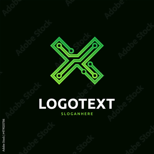 Letter X logo. Green digital logo. tech logo