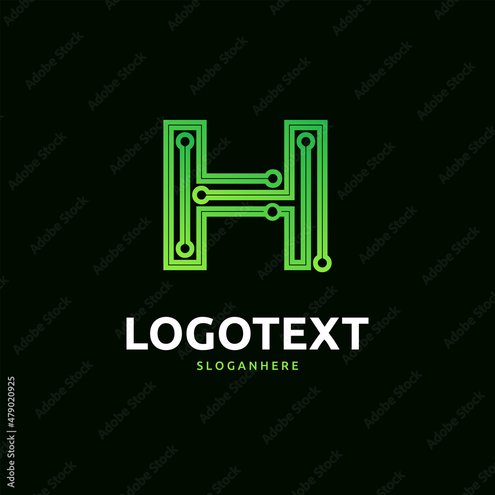 Letter H logo. Green digital logo. tech logo Letter H logo. Green digital logo. tech logo