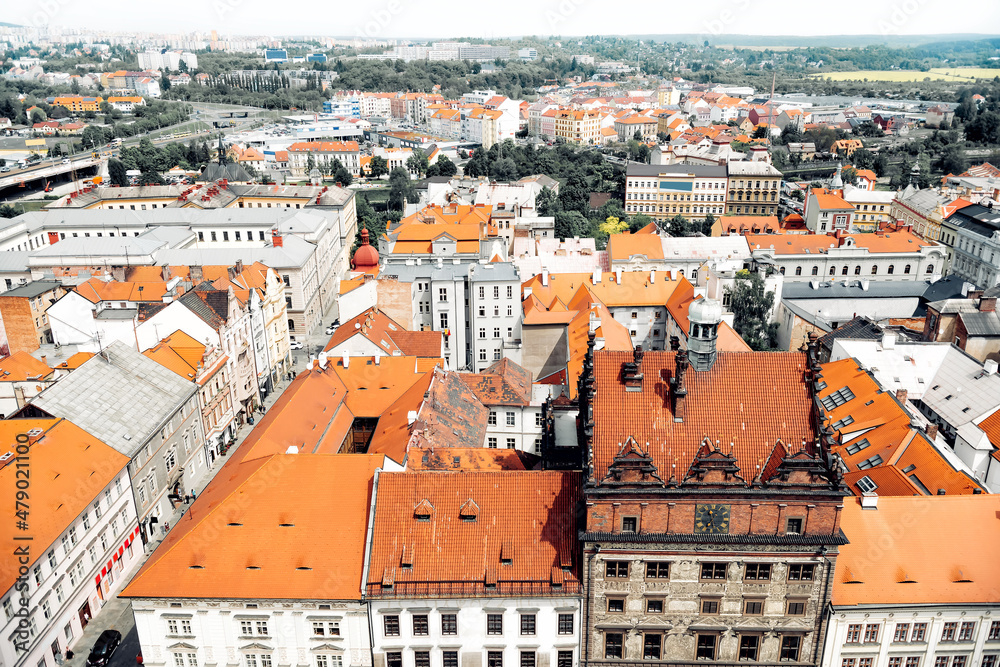 Elevated view of traditional houses in Plzen, Czech Republic Elevated view of traditional houses in Plzen, Czech Republic