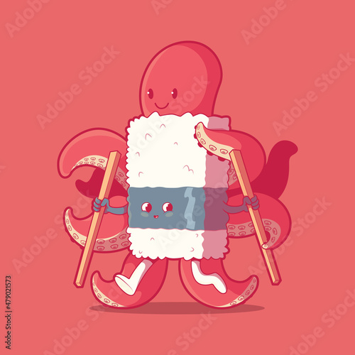 Fresh Sushi funny character vector illustration. Food, Animal, funny design concept.