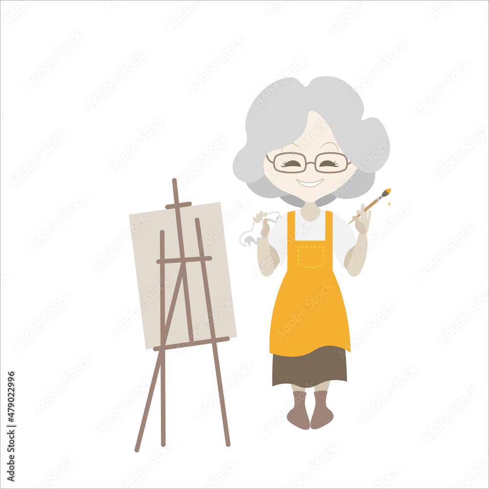 Vector images of simple flat style cartoon character female old age. Suitable learning to draw, creativity, active lifestyle, aging, physical and mental health.