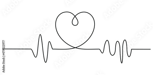 Continuous one line drawing of heart isolated on white background. Vector illustration