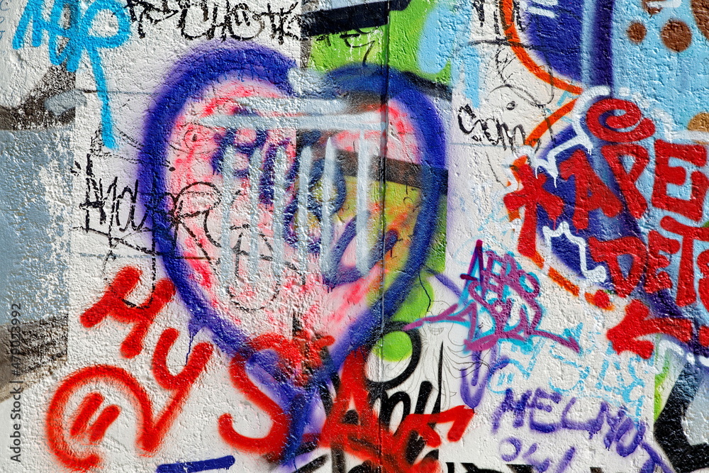 Obraz premium Coeur bleu et graffitis. Mur de Berlin. 
